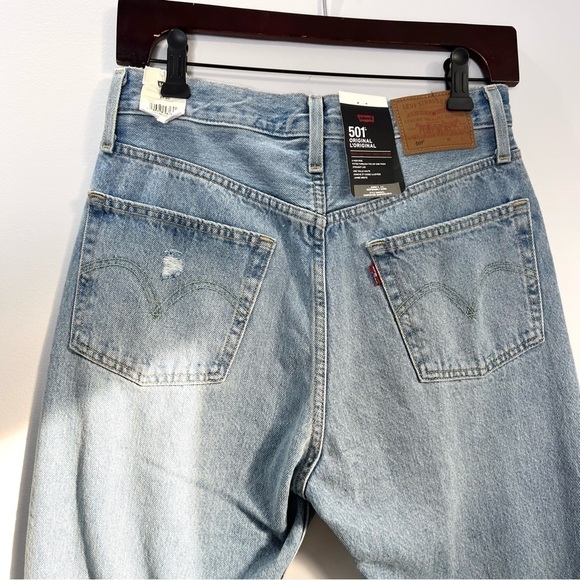New Levis Premium 501 High Waist 100% Cotton Straight Leg Distressed Jeans 27 - Picture 7 of 16